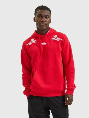 RECREATED Arsenal Adidas x Places + Faces 2025/26 Red Pullover Fleece Hoodie designed with cozy fleece construction and modern athletic-inspired styling