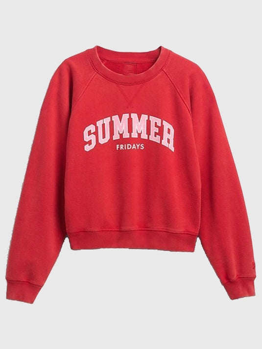 Recreated Gap x Summer Fridays oversized raglan logo sweatshirt in red with a relaxed, casual silhouette