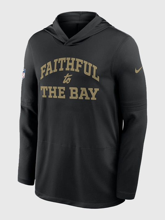 Black pullover hoodie T-shirt inspired by the San Francisco 49ers 2025 Rivalries sideline design