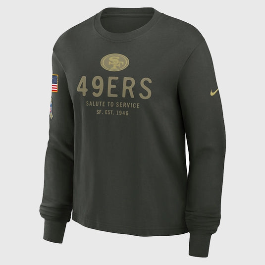 Nike 49ers sideline shirt with long sleeves, military-inspired detailing, and lightweight comfort.