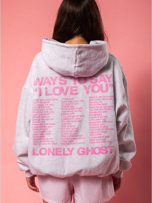 Recreated Lonely Ghost women’s hoodie in grey with an oversized fit and expressive graphic theme