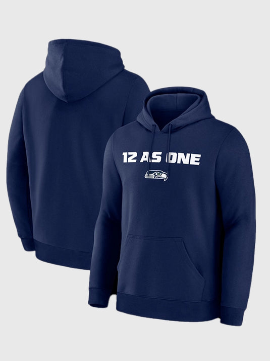 Seattle Seahawks 12 As One College Super Bowl LX recreated fleece pullover hoodie in deep navy blue