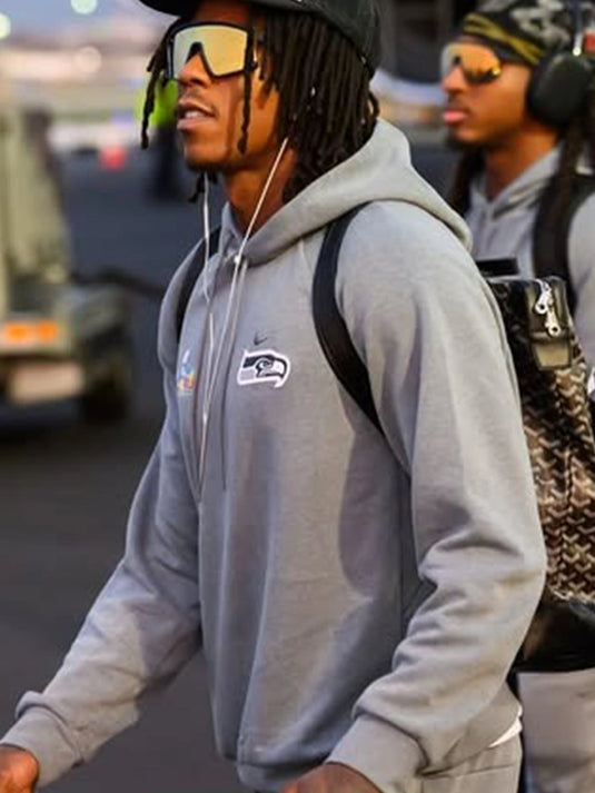 RECREATED Seahawks Super Bowl LX 2026 grey fleece hoodie combining comfort and unisex versatility
