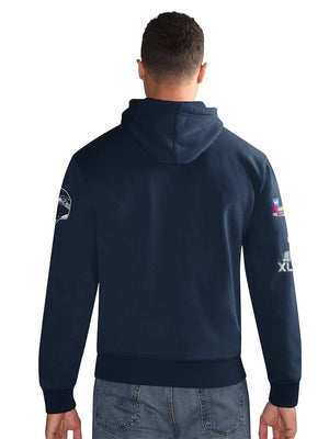 Navy Starter fleece pullover honoring Seattle Seahawks two‑time Super Bowl champions with printed team and title design