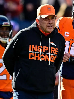 Black Nike sideline hoodie from the Denver Broncos 2025 Inspire Change collection with bold message typography