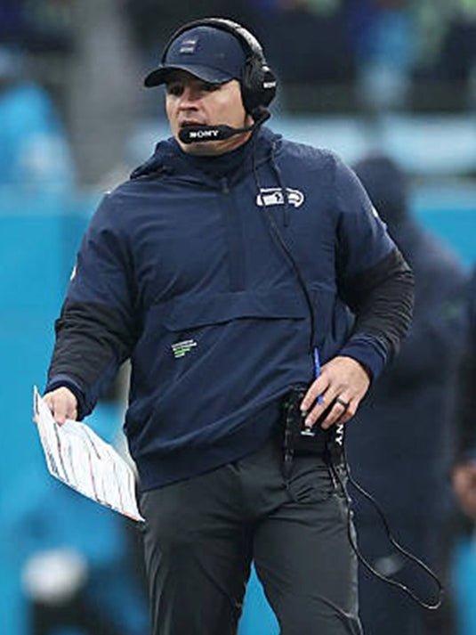 Recreated Mike MacDonald Seattle Seahawks 2025 sideline anorak half-zip hooded jacket with modern athletic styling