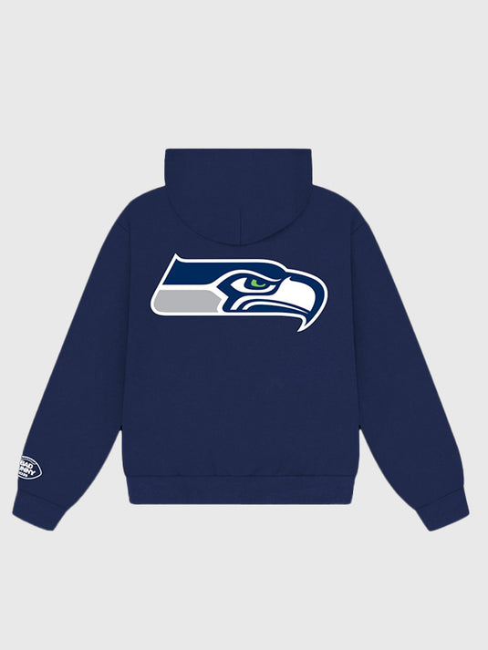 2026 Seahawks x Bad Bunny inspired navy fleece hoodie designed with a relaxed streetwear silhouette