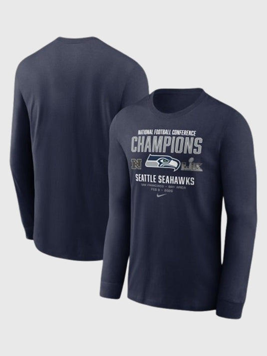 Recreated Seattle Seahawks Nike 2025 NFC Champions Team Nation long sleeve t-shirt in navy