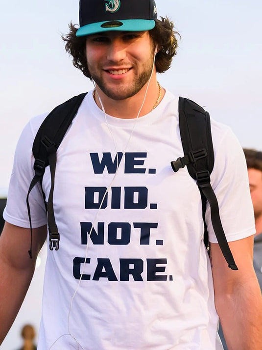 White RECREATED Seattle Seahawks We Did Not Care crewneck t-shirt combining comfort and casual style