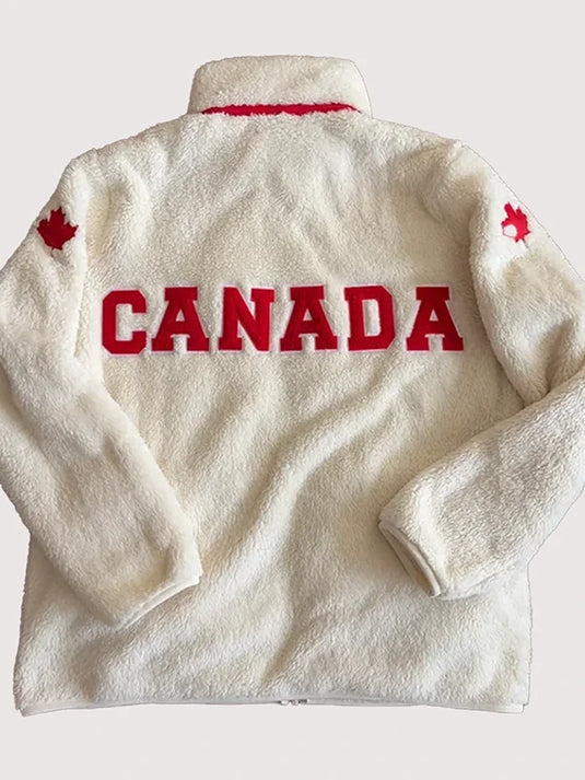 RECREATED Province of Canada Heated Rivalry white sherpa fleece jacket featuring Team Canada styling