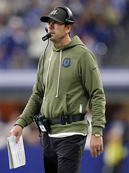 Shane Steichen Colts Olive Green Hoodie showcasing 2025 Salute to Service styling and soft fleece build.