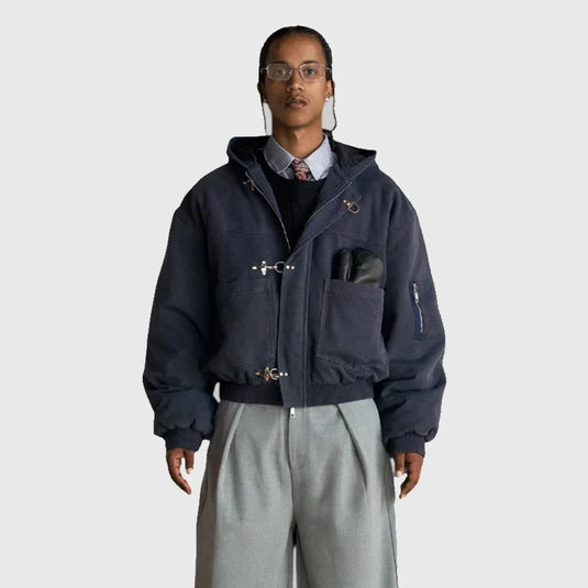 Shinzo Shige 15oz Navy Canvas Clasp Bomber Jacket