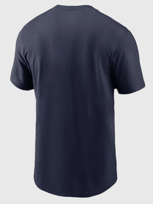 New England Patriots Super Bowl LX inspired navy Nike t-shirt recreated with bold championship graphic presence