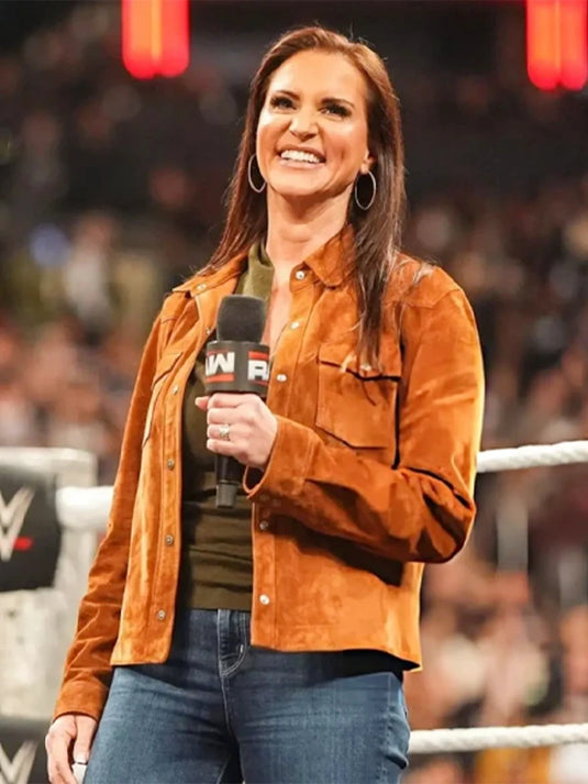 RECREATED WWE Raw 2026 Stephanie McMahon Brown Jacket featuring a sleek outerwear silhouette with bold on-screen inspired styling