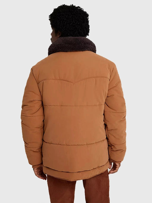 David Harbour Stranger Things season 5 inspired brown puffer jacket with clean stitching and insulated build