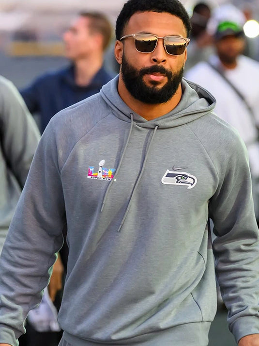 RECREATED grey Seattle Seahawks 2026 Super Bowl LX logo hoodie designed for everyday casual wear