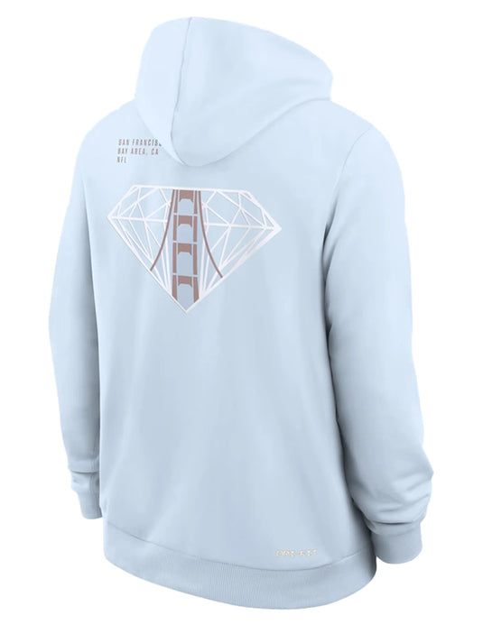 RECREATED Nike 2026 Super Bowl LX Ultra fleece hoodie in light blue featuring clean graphics and casual comfort