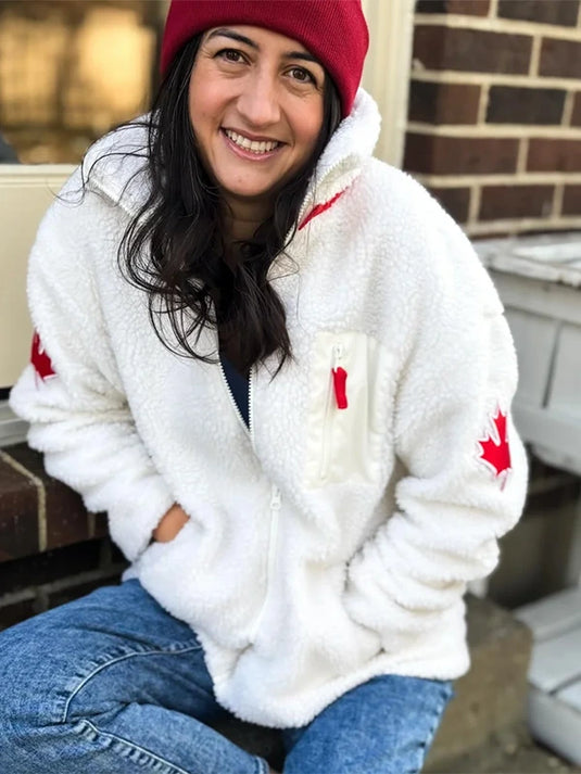 White RECREATED Province of Canada Heated Rivalry Shane Hollander Team Canada sherpa fleece jacket