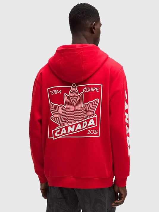 Team Canada inspired RECREATED lululemon fleece pullover hoodie in red, designed for Winter Olympics 2026 comfort and style