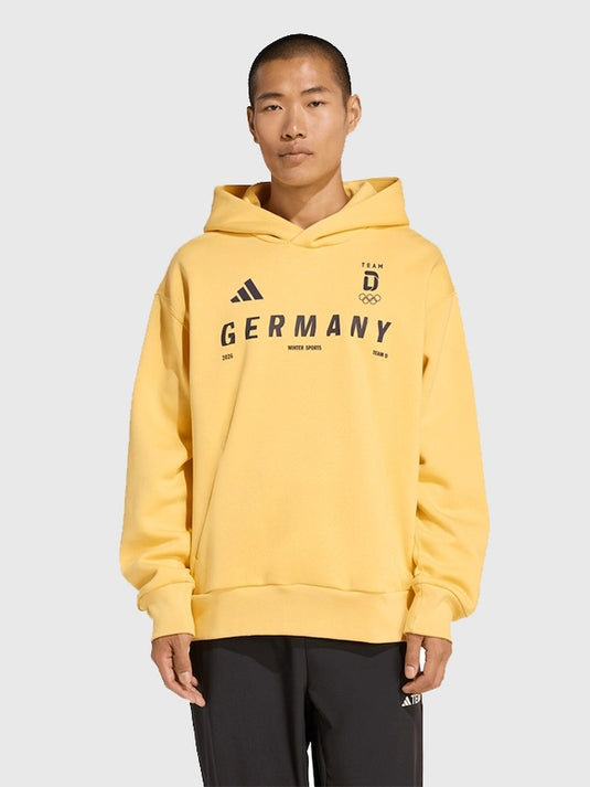Winter Olympics 2026 Team Germany yellow fleece pullover hoodie by Adidas with a relaxed, street-ready silhouette