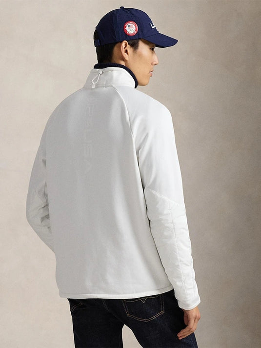 Team USA inspired white full-zip hybrid jacket from Polo Ralph Lauren combining lightweight warmth and modern sportswear design