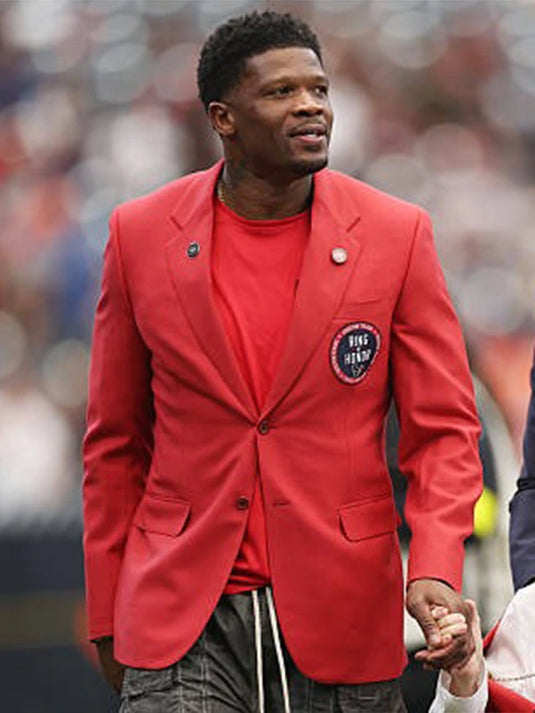 Houston Texans Ring of Honor Red Blazer recreated from Andre Johnson’s iconic ceremony look.