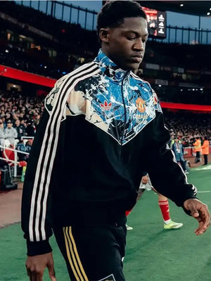 Recreated The Stone Roses x Manchester United Adidas unisex black track jacket with classic collaboration styling