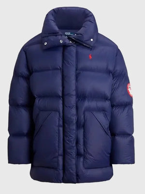Recreated Hoda Kotb 2026 Team USA blue padded jacket featuring sleek finish and practical zip closure