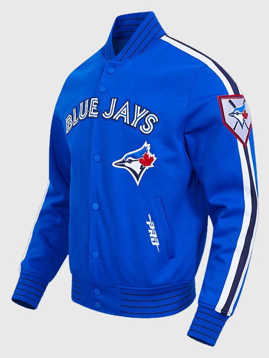 Blue Jays Logo Pro Game Day jacket in blue featuring soft double knit construction.