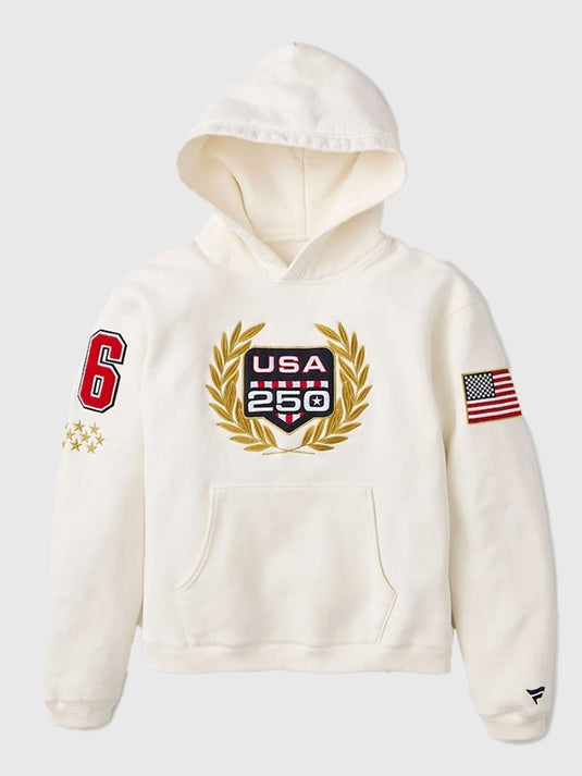 RECREATED Fanatics USA 250th Anniversary limited edition fleece pullover hoodie in cream for unisex wear