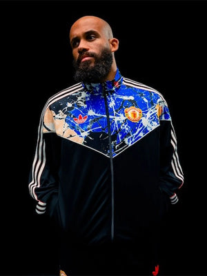 RECREATED Manchester United x Adidas Stone Roses 2026 black track jacket for men and women