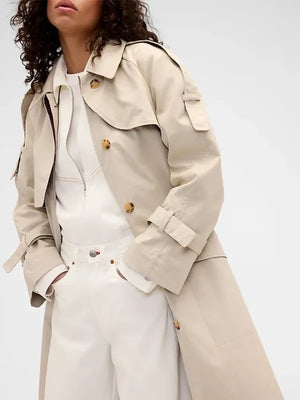Gap x Victoria Beckham Beige Trench Coat featuring adjustable belt detail and minimalistic design approach