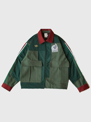Recreated Unisex Adidas 2026 Mexico Worker cotton jacket in green with sturdy fabric and classic workwear-inspired design