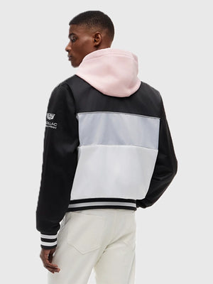 Cadillac F1 Team x Tommy Hilfiger Miami Varsity Jacket designed with structured silhouette and premium wool-blend body with contrast sleeves