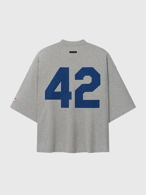 Fear of God Essentials Jackie Robinson Day Grey Oversized T-Shirt crafted for everyday wear with a loose drape and refined finish