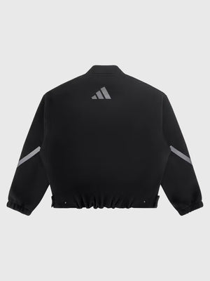 Recreated Adidas x Entire Studios Z.N.E. black bomber jacket with clean silhouette and refined streetwear appeal