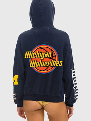 RECREATED Aviator Nation Michigan Wolverines 2026 Final Four Navy Fleece Hoodie designed with a worn-in aesthetic and oversized casual fit