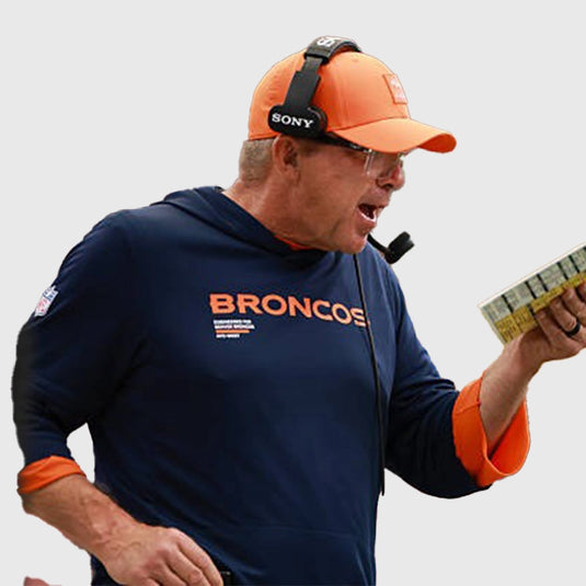 Sean Payton–inspired Denver Broncos 2025 Sideline Performance Hoodie Tee combining sporty design and comfort.