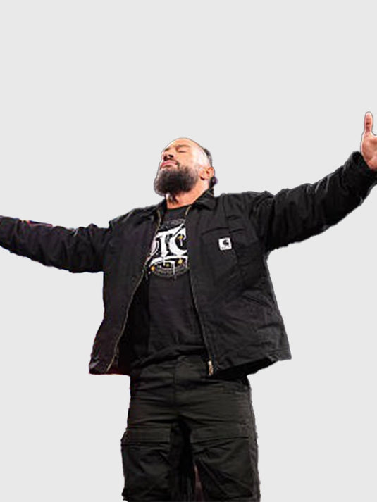 Black Carhartt-style jacket recreated from WWE RAW 2026, reflecting Roman Reigns’ signature look with a functional unisex construction.