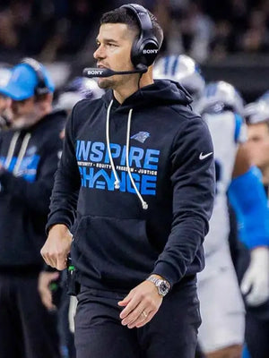Carolina Panthers Inspire Change 2025 black sideline pullover hoodie designed for comfort and message-driven style