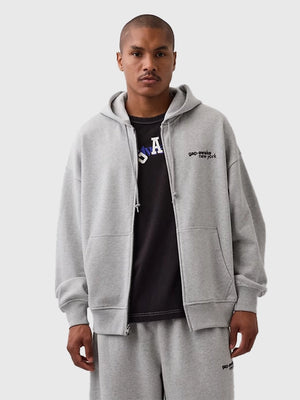 RECREATED Gap x Awake NY 2026 Grey Oversized Logo Zip Up Fleece Hoodie designed with cozy fleece construction and bold logo detailing