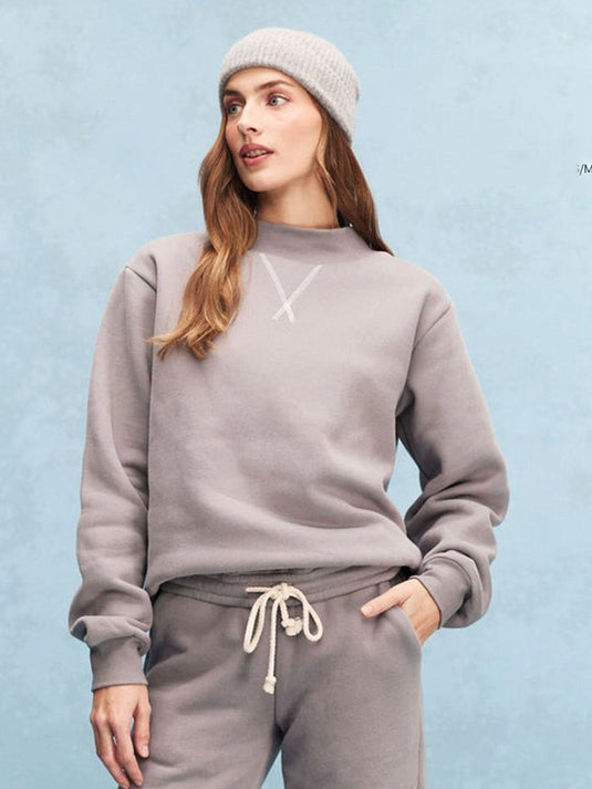 Parke 2026 tonal classic mockneck fleece sweatshirt in grey with a clean, minimalist silhouette