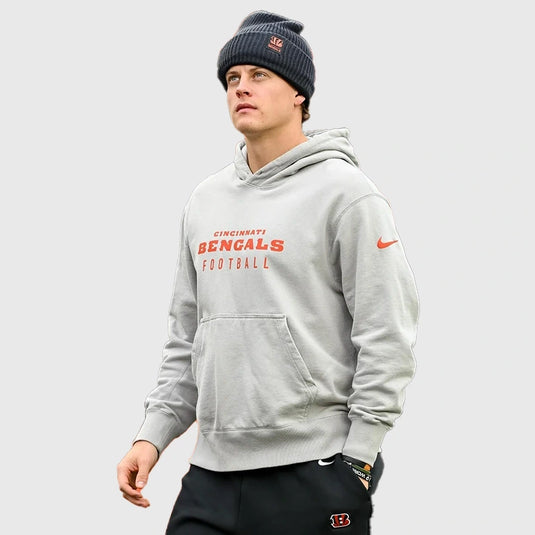 Recreation Bengals Football Hoodie in grey crafted by Nike with cozy fleece and clean team graphics.