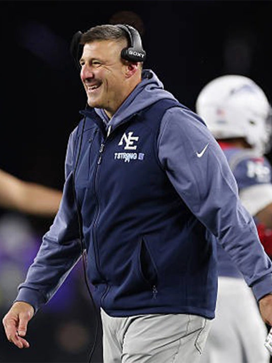 Navy New England Patriots Hoodie featuring the 2025 We are All Patriots design and a comfortable full-zip front.