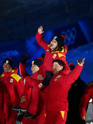 Recreated Team Spain Milano Cortina 2026 opening ceremony anorak jacket by Joma Sport in bold red