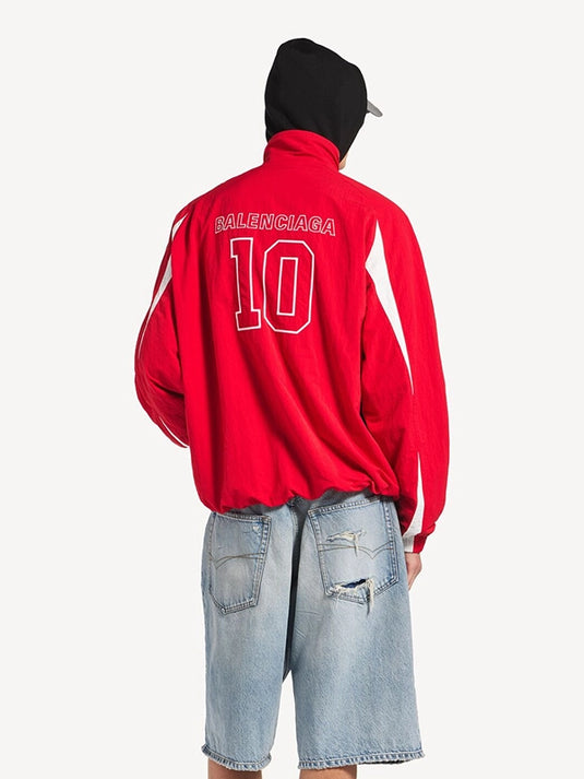 Unisex NBA x Balenciaga 2026 collaboration full zip track jacket in red with bold high-fashion street energy
