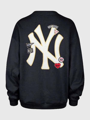 RECREATED New York Yankees Stoney Clover Lane '47 Black Oversized Sweatshirt showcasing a clean silhouette with standout patch-back graphics