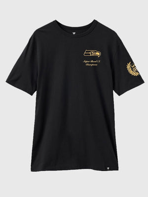 Super Bowl LX Seattle Seahawks Champions Locker Room Trophy Collection T-shirt in black with screen-printed design