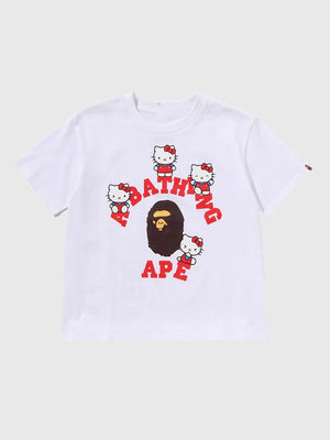 Recreated A Bathing Ape Hello Kitty 2026 College T-shirt in white with varsity-style graphic and clean crewneck silhouette