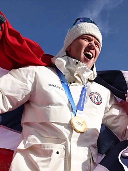 Recreated Milano Cortina 2026 Winter Olympics Opening Ceremony Team Norway Craft padded parka jacket in off-white with insulated longline design